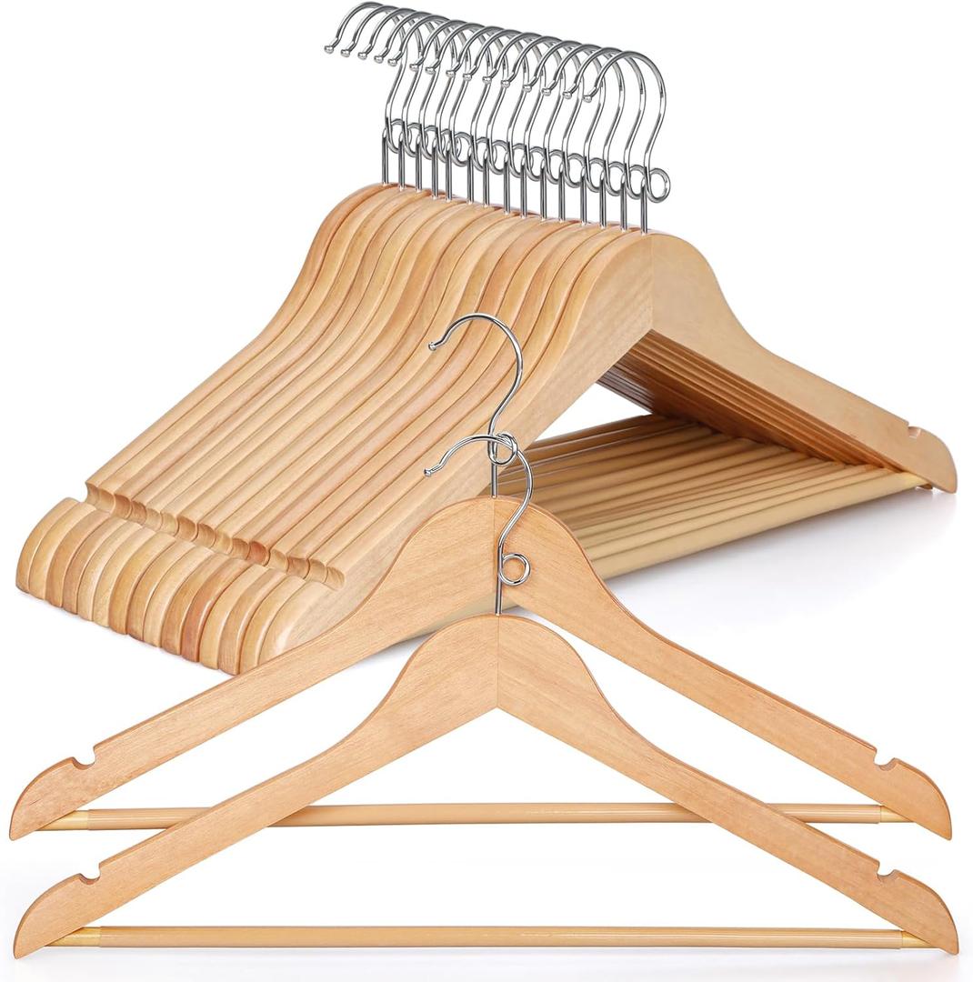 TOPIA HANGER Wooden Hangers 30 Pack, Space Saving Coat Hanger with 360 Swivel Cascading Ring Hook, Non Slip Pants Bar and Shoulder Notches for Camisole, Jacket, Suit, Clothes Hangers -CT62N30