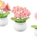 PATIKIL Crochet Flowers, 3 Pcs Knitting Crochet Flowers Daisy Lily of The Valley Forget-Me-Not Potted Plants Handmade Flowers Birthday Wedding Car Gift Home Decor, Pink