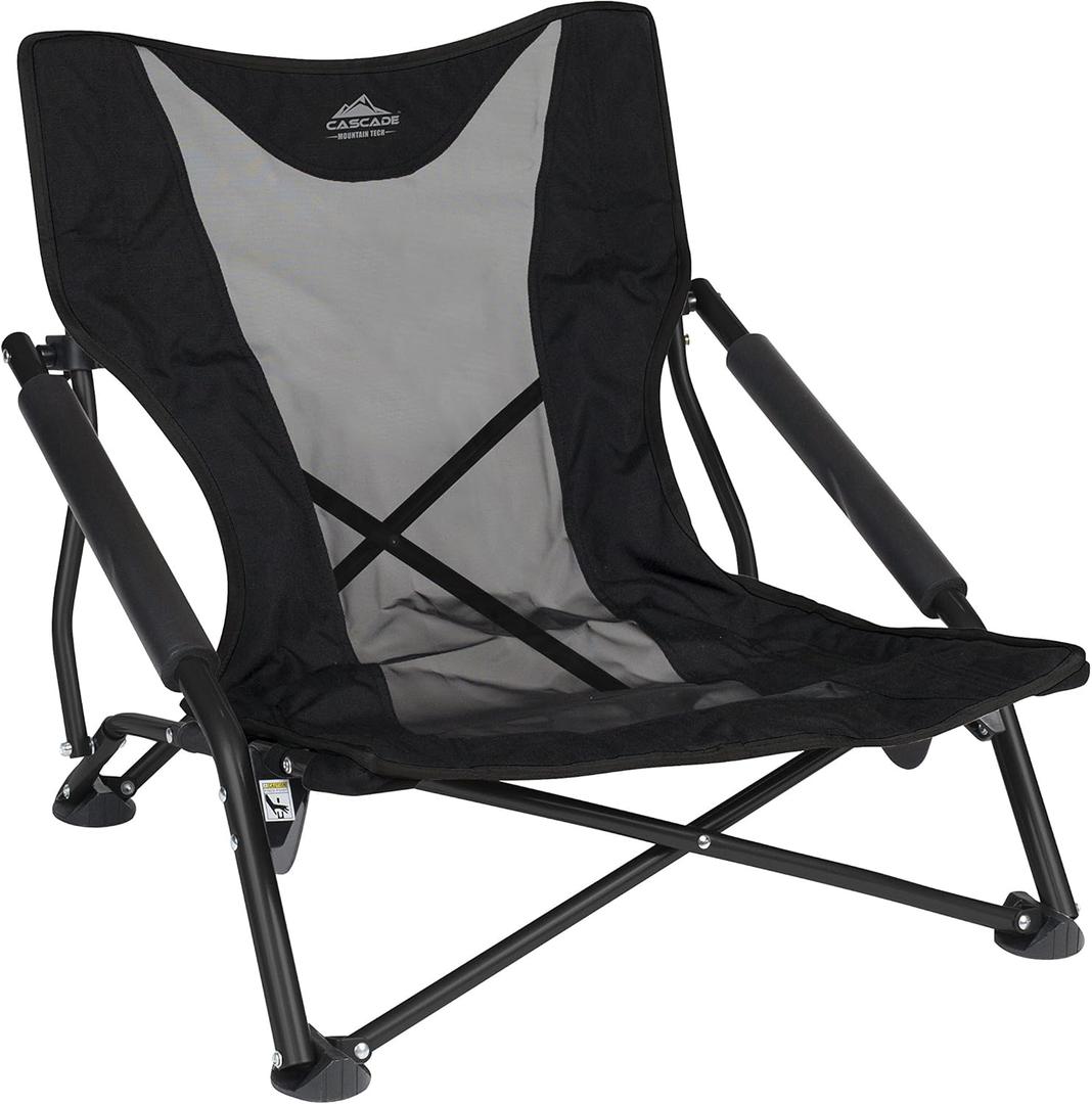 Cascade Mountain Tech Folding Camp Chair for Camping, Beach, Picnic, Barbqeues, Sporting Events with Carry Bag (Black)