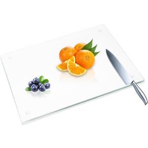 JAMBALAY Tempered Glass Cutting Board for Kitchen, 16"x12" Clear Glass Cutting Board with Rubber Non-Slip Feet, Heat and Scratch Resistant, Shatterproof, Dishwasher Safe