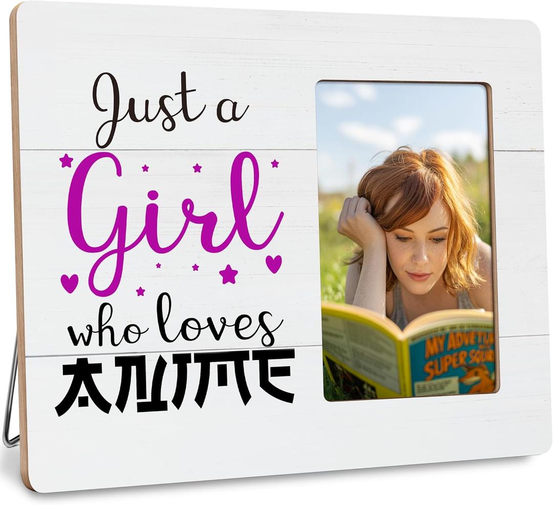 Anime Lovers Picture Frame Gifts for Girls, Gift for Anime Fans, Just a Girl Who Loves Anime Frames Fits 4x6 Photo (White)