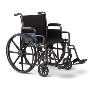 Medline Comfortable Folding Wheelchair with Swing-Back Desk-Length Arms and Swing-Away Footrests, 20”W x 16”D Seat (20" Seat Width)