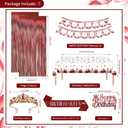 Burgundy Rose Gold Birthday Decorations with Happy Birthday Banner, Balloons, Sash, Crown, Butterfly, Hanging Swirls, Flower Tablecloth, Fringe Curtain, Pompoms for Women Girls Party Backdrop Supplies