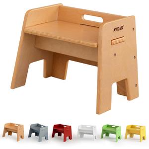 AVDAR Wooden Step Stool for Kids, 14” One Step Stool for Toddlers, Heavy Duty Non-tip Non-Slip for Bedroom/ Kitchen