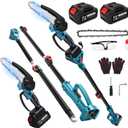 2 in 1 Cordless 6 inch Pole Saw & Mini Chainsaw with 2 21V Battery, Electric Polesaw with Extension Pole for Tree Trimming