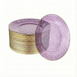 R-Kay 100 Pack Purple Plastic Plates - 6 Inch Hammered With Gold Rim, Sturdy, Durable And Extra Heavy duty Purple Plastic Dessert Plates Disposable - Ideal For Appetizer And And For Desserts