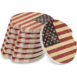 Boao 8 Packs USA Flag Car Cup Coasters Ceramic Car Coasters 2.56 Inch Stone Cupholder Absorbent Coaster Set for Drinks Cup(Red)