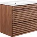 Modway Render 24" Wall-Mount Bathroom Vanity in Walnut White