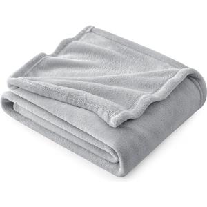 Bedsure GentleSoft Fleece Throw Blanket - Light Grey Lightweight Blankets for Sofa, Couch, Bed, Camping, Travel - Super Soft Cozy Microfiber Throws, 50x60 inches
