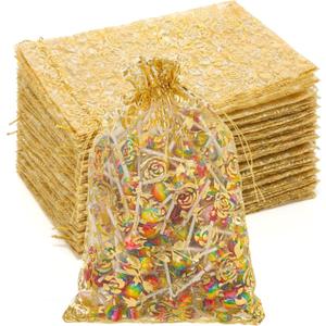 Kigeli 100 Pcs 8 x 12 Inch Large Organza Gift Bags Wedding Party Favor Candy Toys Makeup Pouches Gift Drawstring Jewelry Bag for Wedding Baby Shower Christmas Party Favors(Gold,Rose)