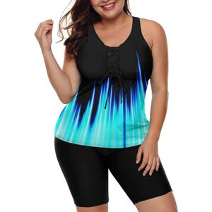 LALAGEN Womens 2025 Plus Size Tankini Swimsuits Rash Guard Capris Athletic Two Piece Swimwear Bathing Suits for Women S-5X (Large, Gradient Black Blue)
