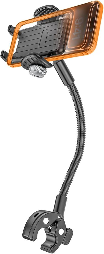 Gooseneck Phone Holder [Super Durable] Long Arm Cell Phone Mount Clamp for Treadmill, Wheelchair, Stroller, Spin Bike, Gym Bicycle, Boat, Mic Stand, Fit for 4~7" iPhone 17 16, All Smartphone