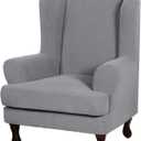 H.VERSAILTEX 2 Piece Stretch Jacquard Wingback Chair Covers Slipcovers Wing Chair Covers (Base Cover Plus Seat Cushion Cover) Furniture Covers for Wingback Chairs, Form Fitted Thick Soft, Dove
