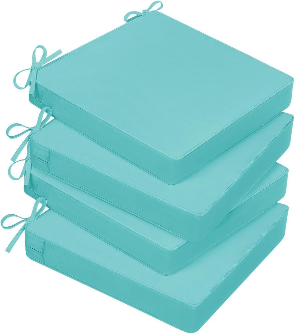 Basic Beyond Outdoor Chair Cushions for Patio Furniture, Waterproof Outdoor Seat Cushions Set of 4 19 x 19, Patio Chair Cushions Set of 4 with Ties and Handle, Teal