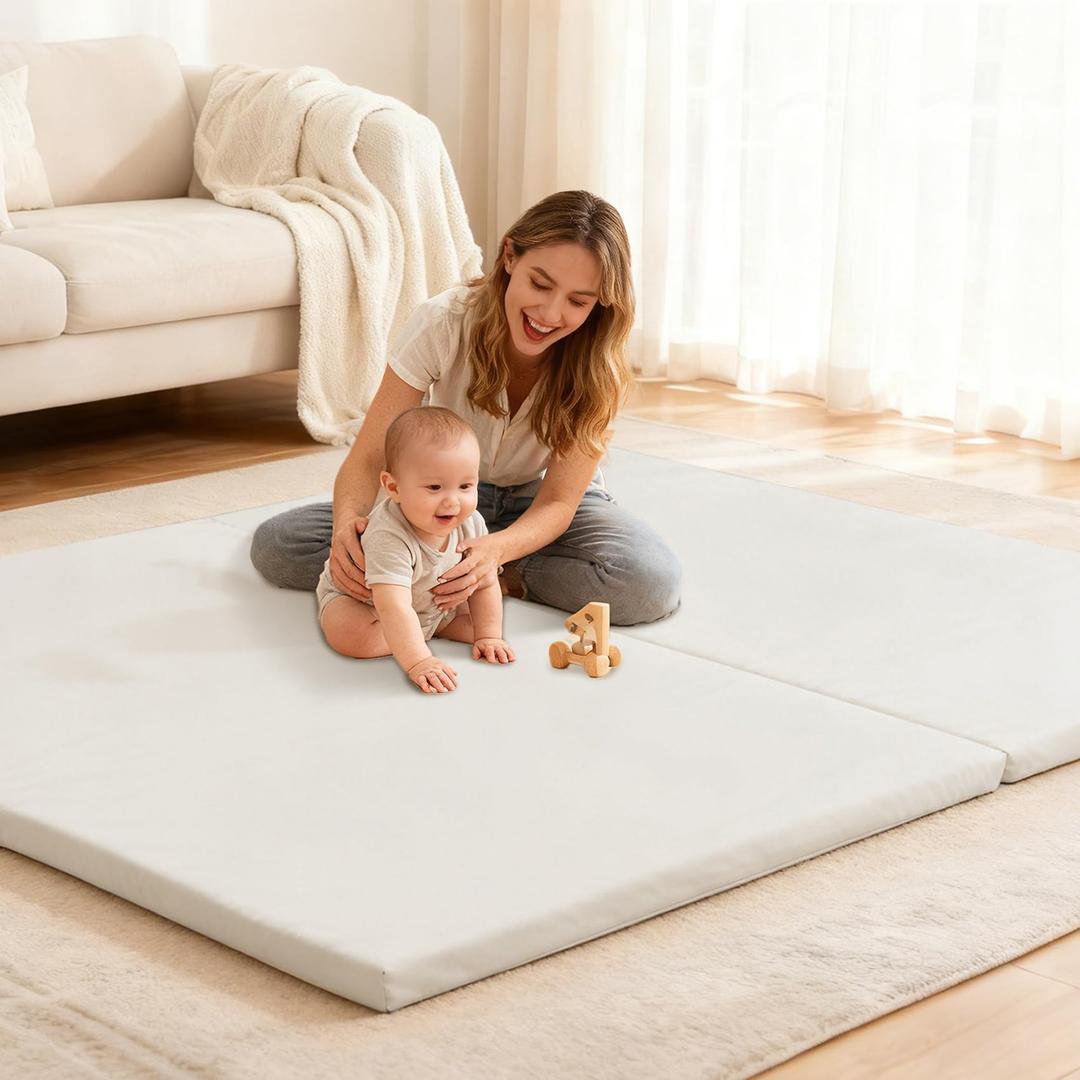 Ultra Soft Baby Play Mat for Floor 1.4" Thick Memory Foam 79x79 Playpen Mat for Toddlers Infant Kids with Non-Slip Backing Safe for Crawling, Water-Repellent Leather for Tummy Time, Tatami Style(Grey)