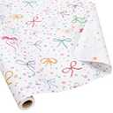 LaRibbons Reversible Bow Wrapping Paper Jumbo Roll with Pink Pom Pom, Coquette Bow & Colorful Terrazzo Design Gift Wrap for Girls, Women, Baby Shower, Birthday Party, 30 Inch × 40 Feet (100 sq. ft. ttl.)