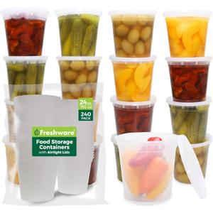 Freshware Food Storage Containers [240 Set] 24 oz Plastic Deli Containers with Lids, Slime, Soup, Meal Prep Containers | BPA Free | Stackable | Leakproof | Microwave/Dishwasher/Freezer Safe