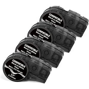 Compatible Label Tape Replacement for M21-375-595-WT All-Weather Vinyl Labels Tape for Indoor/Outdoor ID, Lab and Equipment Labeling, Black on White, .375" 21' L, 4 Pack