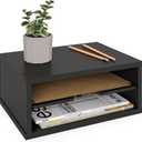 Ballucci File Organizer, 2-Tier Document Paper Sorter, Stackable Wood Desk Organizer Mail Holder, Monitor Stand with Storage Shelves, Black