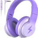 Candy Bila Kids Headphones, Wired Headphones for Kids Over Ear with Microphone, 85/94dB Volume Limiter Headphone for Girls Boys, Foldable Headphone for Learning & Entertainment, Gradient Deep Purple