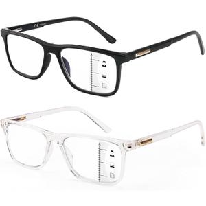 Missfive 2 Pack Multifocus Progressive Reading Glasses - Blue Light Blocking Anti UV/Eye Strain, Durable Metal Spring Hinge Multifocal Readers, Stylish Eyewear for Near Workspace,1.5x (Progressive, Lens Top Not 0x / Classic Style, Black + Transparent) Missfive 2 Pack Multifocus Progressive Reading Glasses - Blue Light Blocking Anti UV/Eye Strain, Durable Metal Spring Hinge Multifocal Readers, Stylish Eyewear for Near Workspace,1.5x (Progressive, Lens Top Not 0x / Classic Style, Black + Transparent)