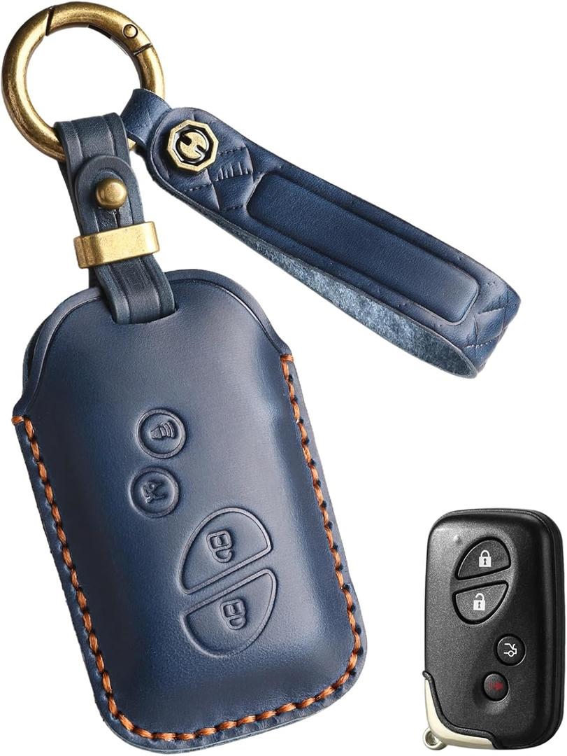 Key Fob Cover for Lexus Leather Key Case Keychain for Lexus RX350 GX460 CT200H IS350 IS250 LS460 GS350 Car Key Holder (Blue)