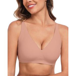WOWENY Deep V Bras for Women No Underwire Smooth Wireless Bralettes Comfort Seamless Plunge Bra with Support, 2XL