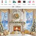 Christmas Fireplace Photo Backdrop 8x6FT Winter Snow Scenery Xmas Trees White Fireplace Background for Family Winter Holiday Christmas Party Decorations Supplies Portrait Photo Props