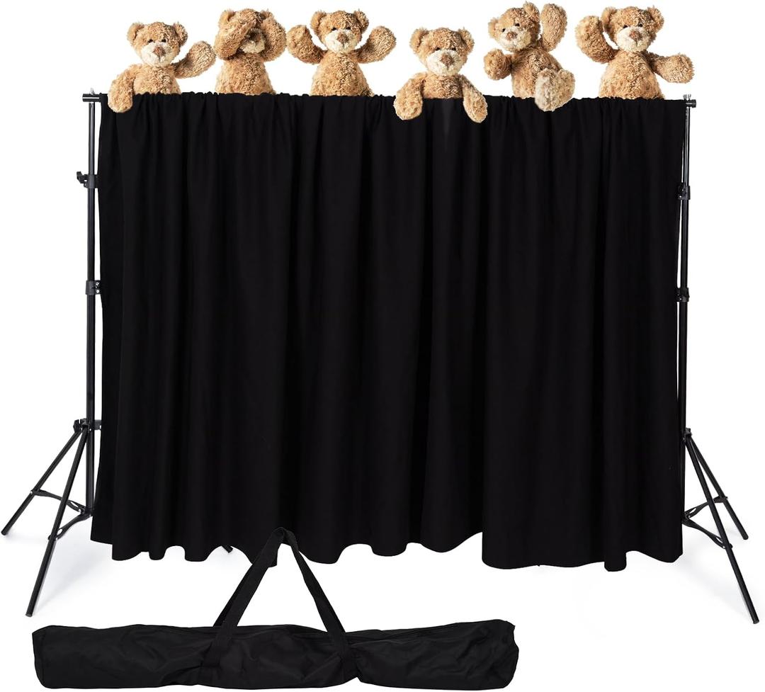 Classroom Puppet Stage, Puppet Show Theater with 2 Tripods, Cross Bar, Curtain and Carrying Bag, Portable Stage Suitable for School, Churches, and Family Shows 118 in