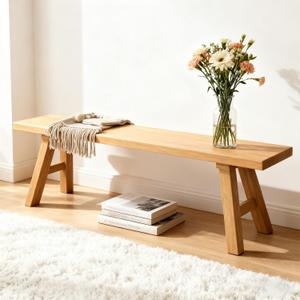 47.2" Solid Wood Entryway Bench - Extra Long Elm Wood Farmhouse Dining Bench for Hallway, Bedroom, Kitchen - Antique Natural Finish, 47.2*10.2*17.7in/120*26*45cm