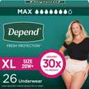 Depend Fresh Protection Adult Diapers, Incontinence & Postpartum Bladder Leak Underwear for Women, Disposable, Maximum, Extra-Large, Blush, 26 Count, 