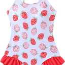 Girls One Piece Swimsuit Cute Straberry Print Bathing Suit Ruffle Quick Dry Swimwear Red 13-14 Years