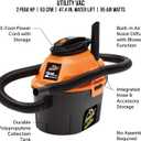Armor All, AA255, 2.5 Gallon 2 Peak HP Wet/Dry Utility Shop Vacuum, Orange