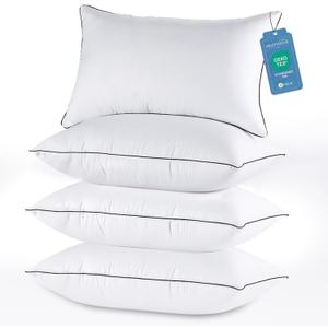 JOLLYVOGUE Pillows Queen Size Set of 4 for Sleeping, Soft and Supportive Bed Pillow with Down Alternative Filling for Side and Back Sleepers, Hotel Collection (01 - Classic Design)