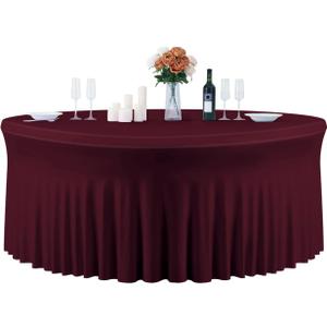 Burgundy Table Cloth for 5FT Round Tables, Fitted Spandex 120 inch Round Tablecloth, Wrinkle Free Table Skirt for Receptions Birthday Photography Party Social Events Engagement Party Decoration