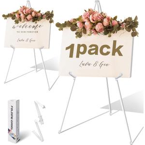63" White Easel Stand for Wedding Sign Poster Display Easel Folding Art Easel for Floor Adjustable Metal Easel Instant Tripod Easel for Display Painting Wedding Shower Sign Easel, 1Pack