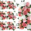 4 Pcs Wedding Arch Artificial Flower Panels Faux Floral Rose Silk Roses Arrangements Flower for Wedding Wall Tables Party Dinintable Centerpiece Decoration (Pink and White)