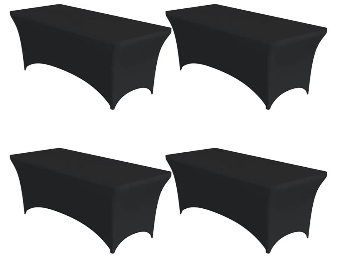 4-Pack Black Spandex Tablecloths – 72"x30"x30" Stretch Fitted Table Covers for 6ft Rectangle Folding Tables, Wrinkle-Resistant Tablecloth for Wedding, Banquet & Outdoor Events
