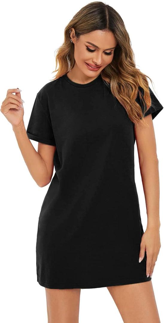 Milumia Women Casual Short T Shirt Dress Short Sleeve Straight Mini Tee Shirt Dress (Large, Black)