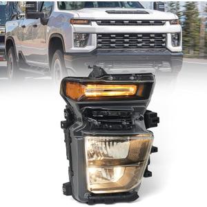 Halogen Headlight Assembly Pair Compatible with Chevy Silverado 2500HD 3500HD 2020 2021 2022 2023 Factory Replacement Head Light Lamp Right Passenger Side