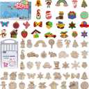 JIALEIXI Wooden DIY Christmas Ornaments, 42PCS Christmas Tree Decorations, Wooden Art Magnets Crafts Painting Kit Hanging Decorations for Home Party Holiday Indoor