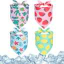 PAWCHIE Dog Cooling Bandana 4 Pcs, Summer Dog Bandanas Kerchief Set Reversible Triangle Bibs,Adjustable Soft Cute Square for Summer Puppy Small Medium Large Pets Costume Accessories, Fruit Style XL