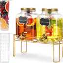 1.6 Gallon Glass Beverage Dispenser with Stand, 2PACK Lemonade Dispenser with Spigot Stainless Steel, Drink Dispensers for Parties,Picnic,Weddings(Golden)