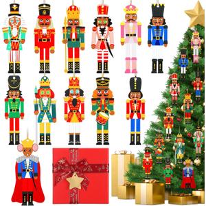 Hotop 36 Pcs Wood Nutcracker Hanging Ornaments for Christmas Tree Vintage Hanging Decoration with Gift Box Pendant Ornaments Party Decor(African Nutcracker Style)