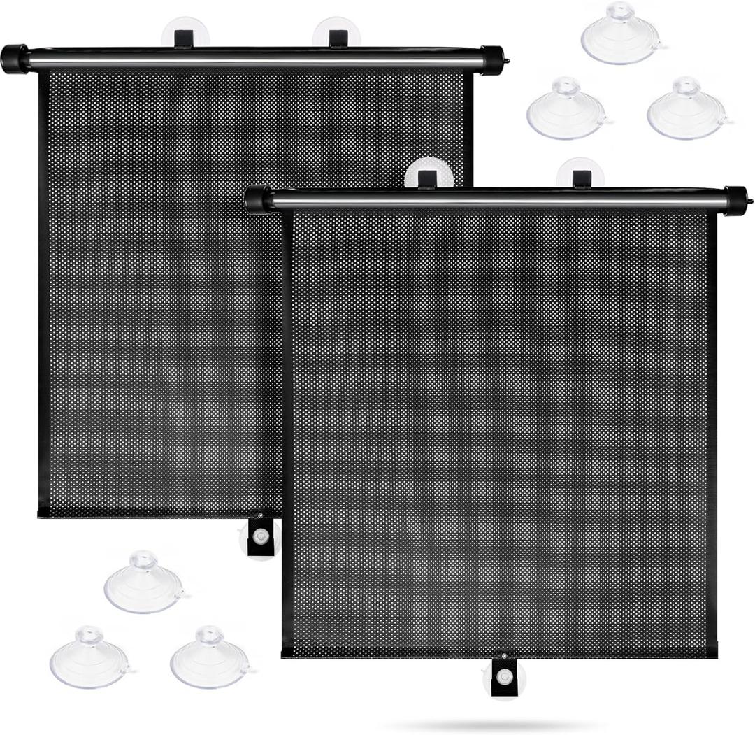 Sfee Car Window Shades for Baby-2 Pack Retractable Side Window Car Sun Shade Blocks UV Rays & Heat for Sun Protection Roller Sunshade Visor Window Shade for Kids,Passengers,Pets (20''x22'')