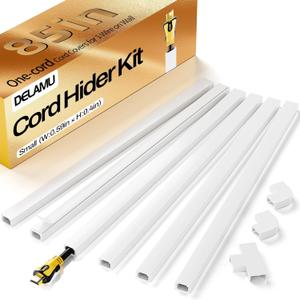 Delamu Cord Hider, Cord Covers for Wires on Wall, One-Cord Cable Hider, Self-Adhesive Wire Hiders Wire Covers for TV Cords on Wall, Easy Mount Cable Cover Management Kit, 6X W0.59 H0.4in, White (Small)