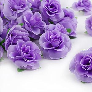 Kesote 50pcs Purple Roses Artificial Flowers Bulk, 1.6" Small Silk Fake Roses Flower Heads for Decoration, Crafts, Wedding Centerpieces Bridal Shower Party Home Decor