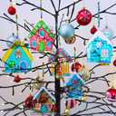 Winlyn 24 Sets Christmas Gingerbread House Suncatchers Ornaments Decorations DIY Window Paint Art Suncatchers Winter Crafts Painting Kits for Kids Classroom Activities Art Project Party Favors