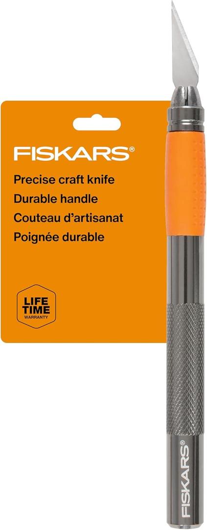 Fiskars SoftGrip Detail Craft Knife - 8" Exacto Knife for Crafting - Multi-Use Exacto Blade Included with Protective Cover