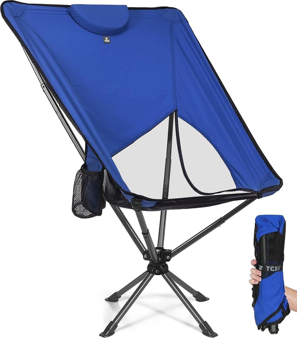 Swivel Portable High Back Camping Chair Small Compact Lightweight Folding Chairs for Adults, Outdoor Collapsible Backpack Chair for Camp, Travel, Sports, Easy Carry and Quick Setup (Blue)